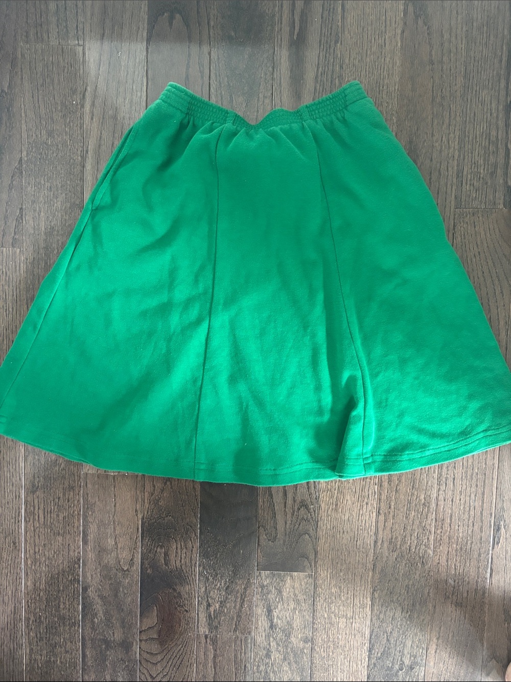 Vintage Teddi A-line skirt,green,elastic waist,pockets,50/50 blend,size M (S)